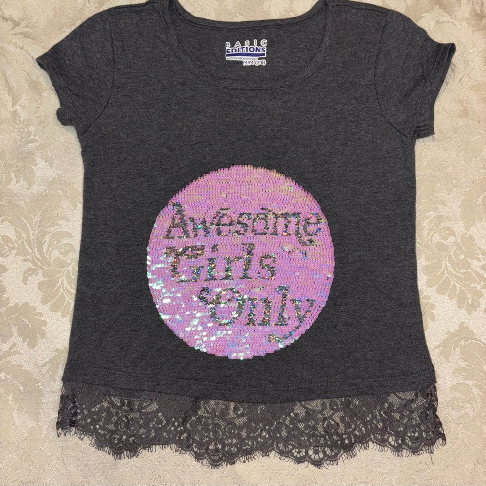 Basic Editions Gray and Pink Sequin Tee